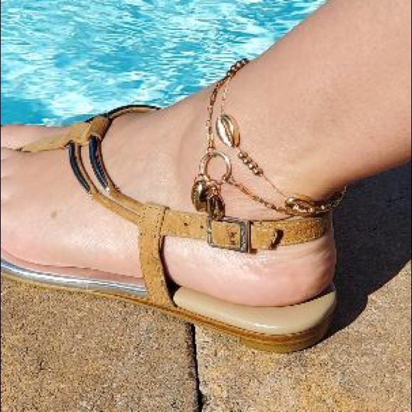 Boho shell gold tone anklet set blue crystal - Picture 2 of 3